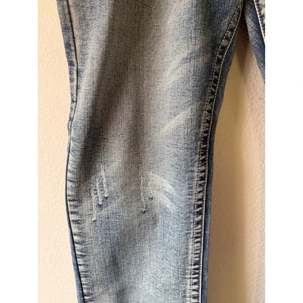 Dylan Slim Fit GS115 Mens Distressed Acid Wash Thick Stitch Jeans Blue 38x32